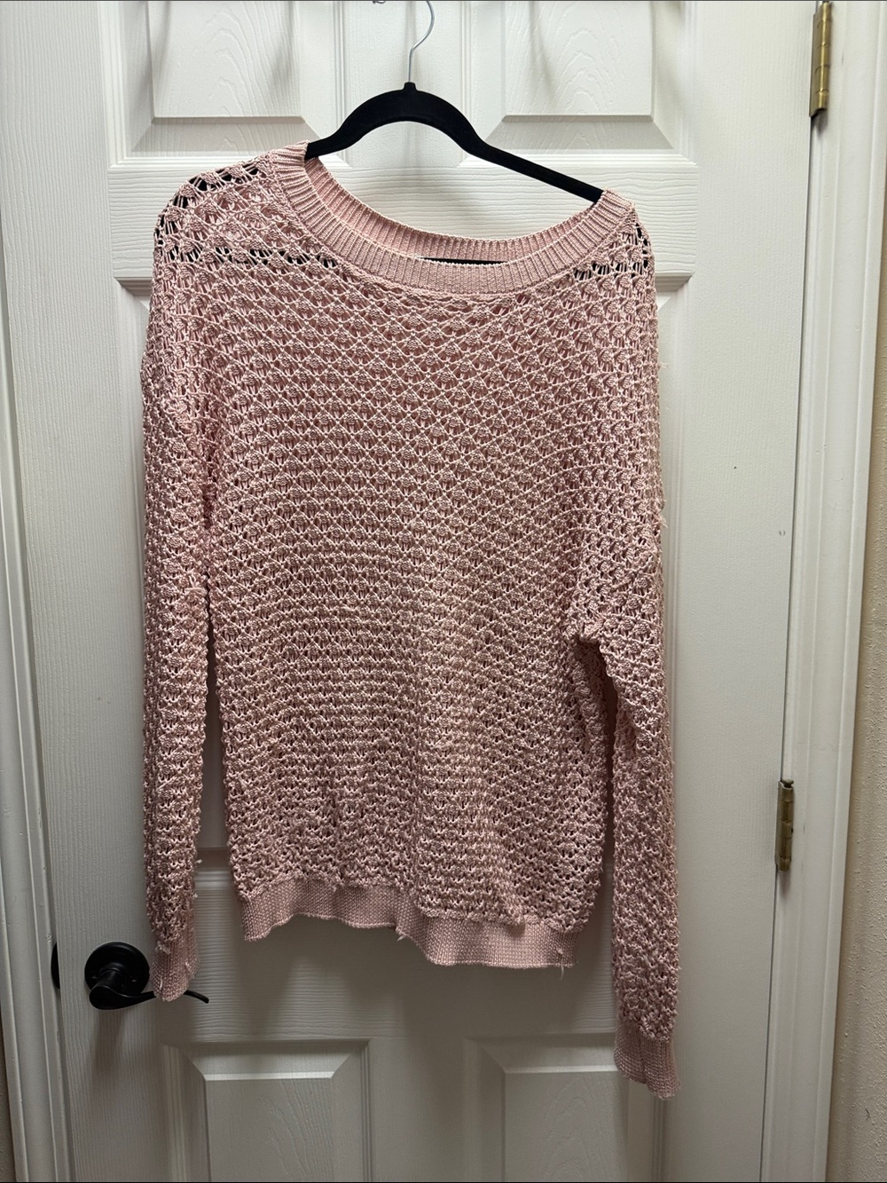Light Pink Open-Weave Crewneck Sweater